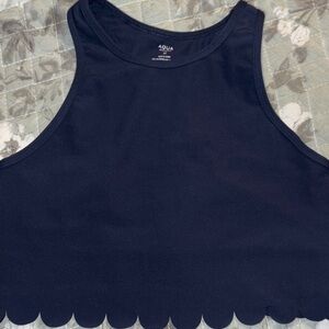 Aqua Dark Blue Scalloped Sports Bra